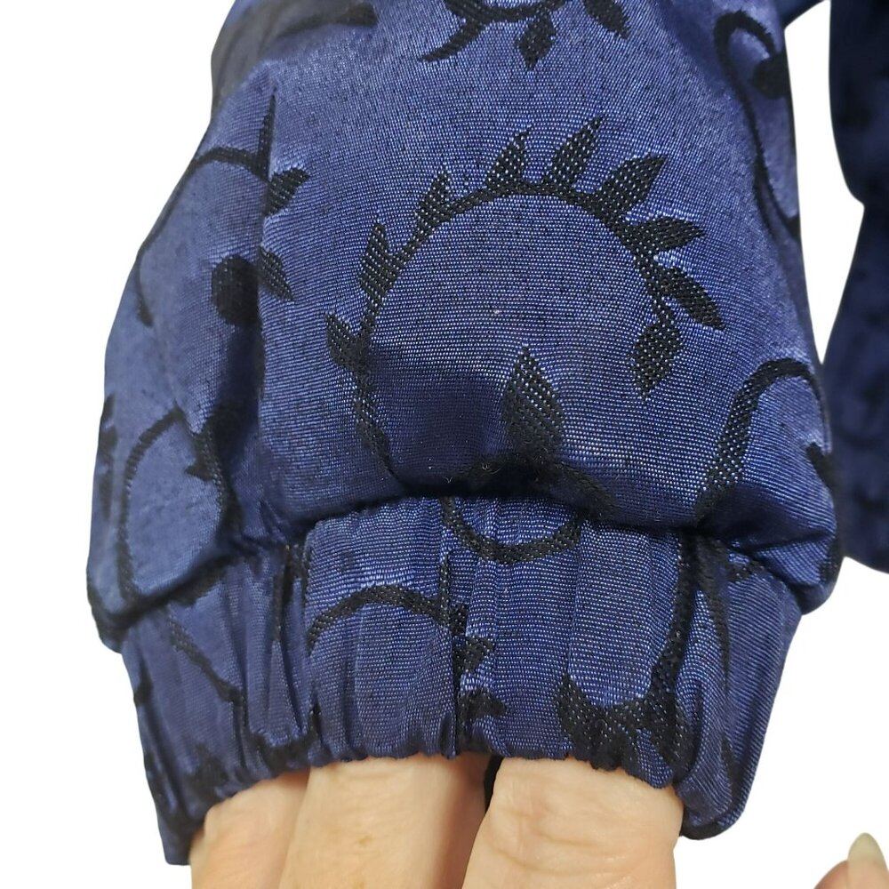 Vintage Nils Down Fill Ski Jacket Winter Coat Fur Trim Blue Jacquard Print Retro - Picture 7 of 16